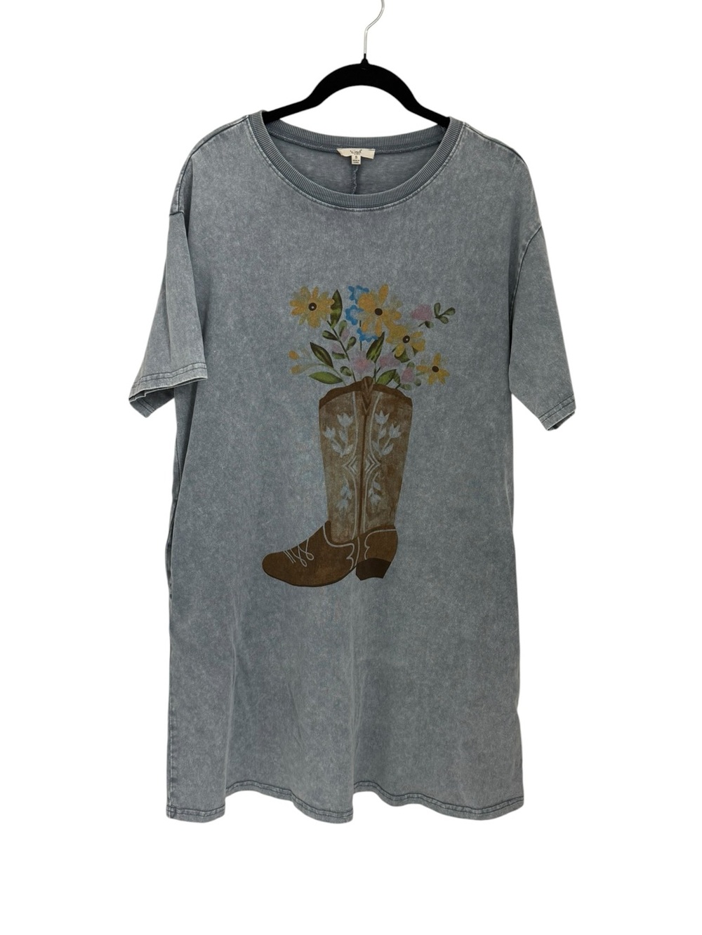 Easel "Head Over Boots" Shirt Dress: Gray Size Small